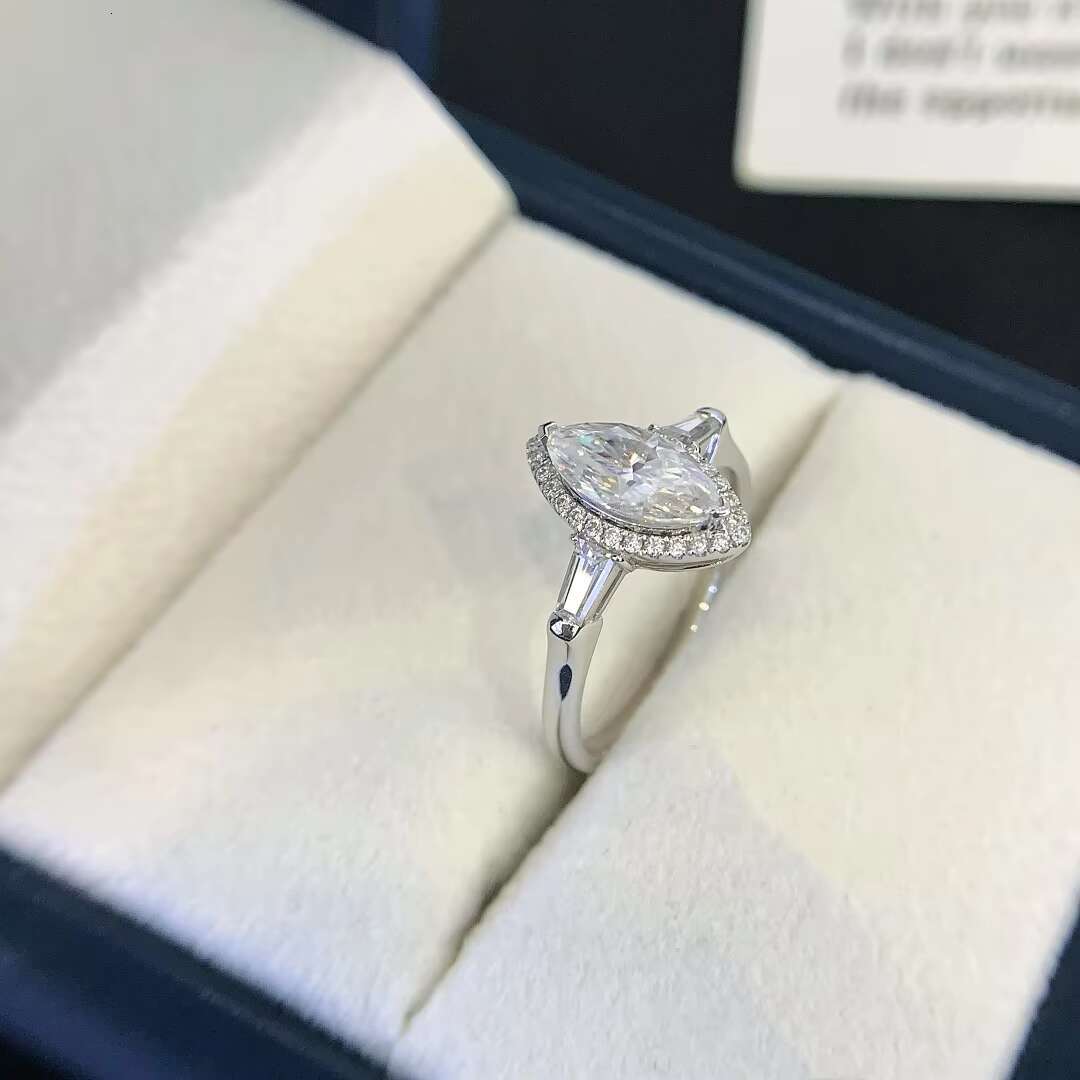 Classic Design 9K 10K 14K 18K White Gold Marquise Big Size Moissanite Engagement Wedding Halo Ring With Certificate for Women