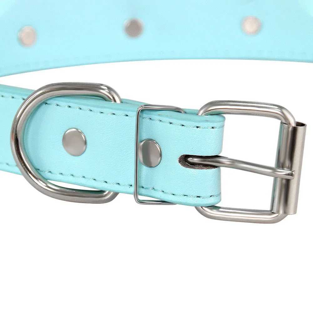 Bone Rivets Leather Dog Collar Colourful Puppy Neck Strap Collar For Small Medium Large Dogs Cat Pug Chihuahua Accessories S-XL R250704