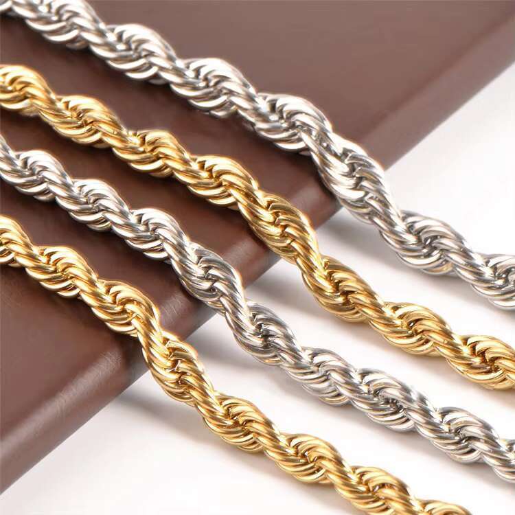 Fashion Jewelry 8mm 10mm Chunky Rope Chain Necklace 18K Gold Plated Stainless Steel Twisted Rope Chain
