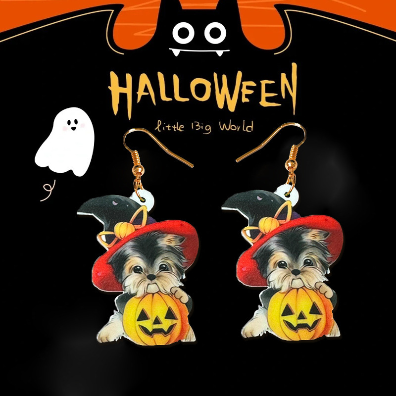 New Schnauzer Puppy Pumpkin Halloween Earrings Large Pendant For Women Girls