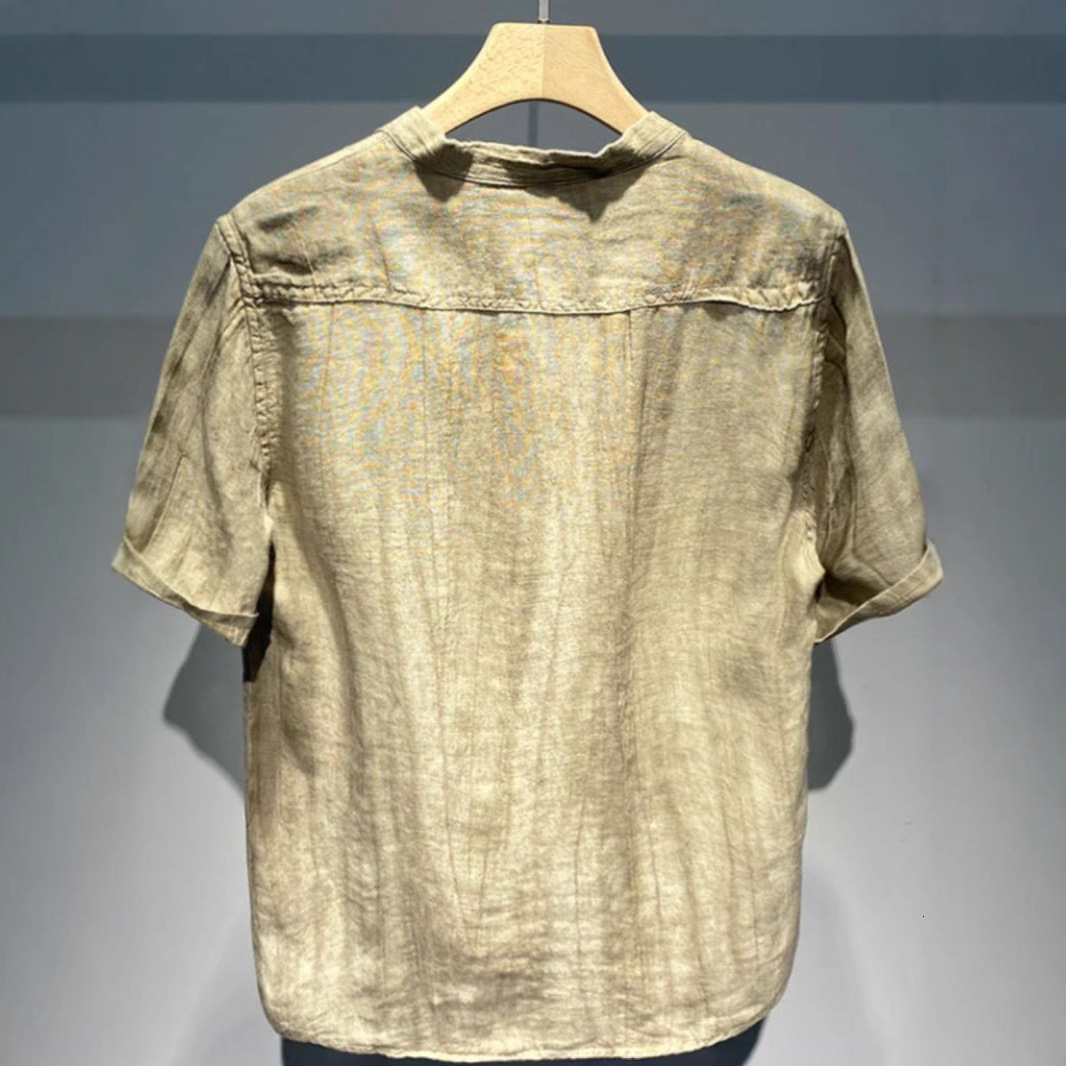 American-style Round-neck Short-sleeve for Men, Summer Large Size 150kg Fashion Loose Linen Casual Shirt