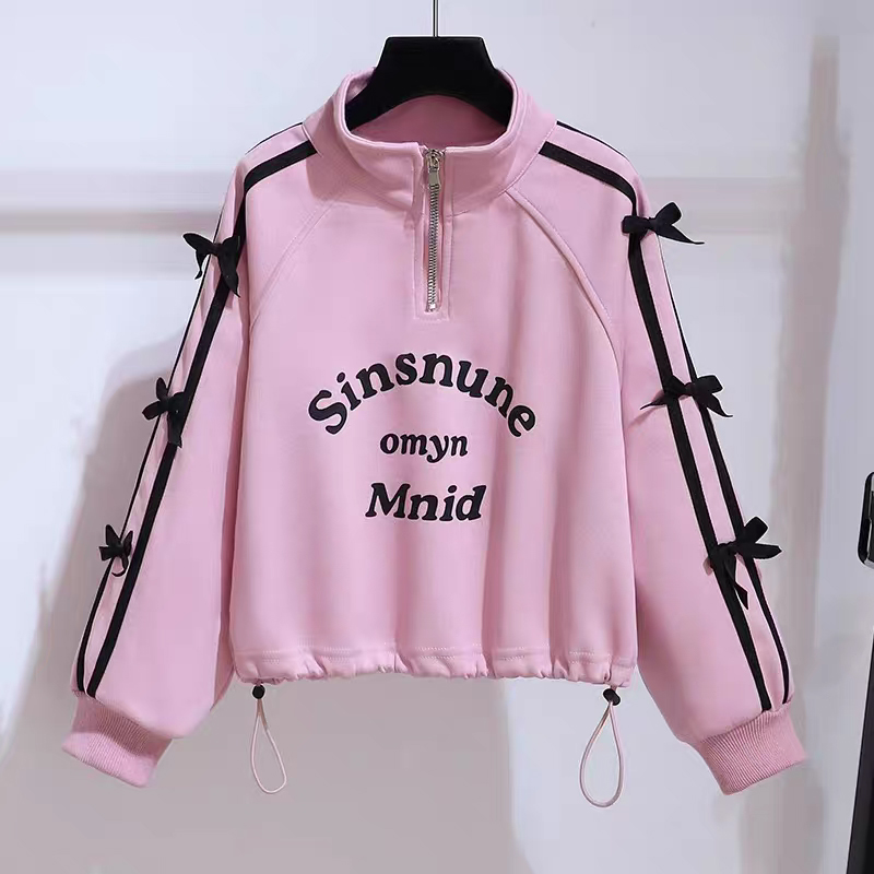 Kids' Autumn Long-Sleeve Sweatshirt with Semi-High Neck Zipper Patchwork Design