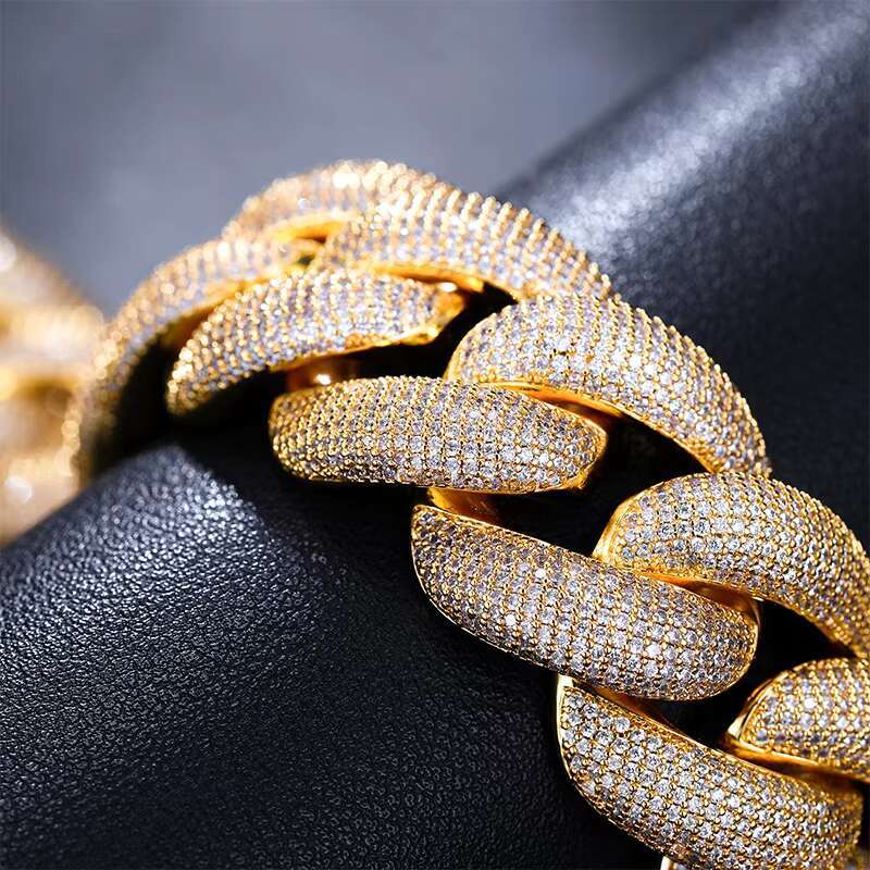 25mm 925 Sterling Silver Real Gold Plated VVS Moissanite Iced Out Cuban Link Men Bracelet Luxury Jewelry High Quality