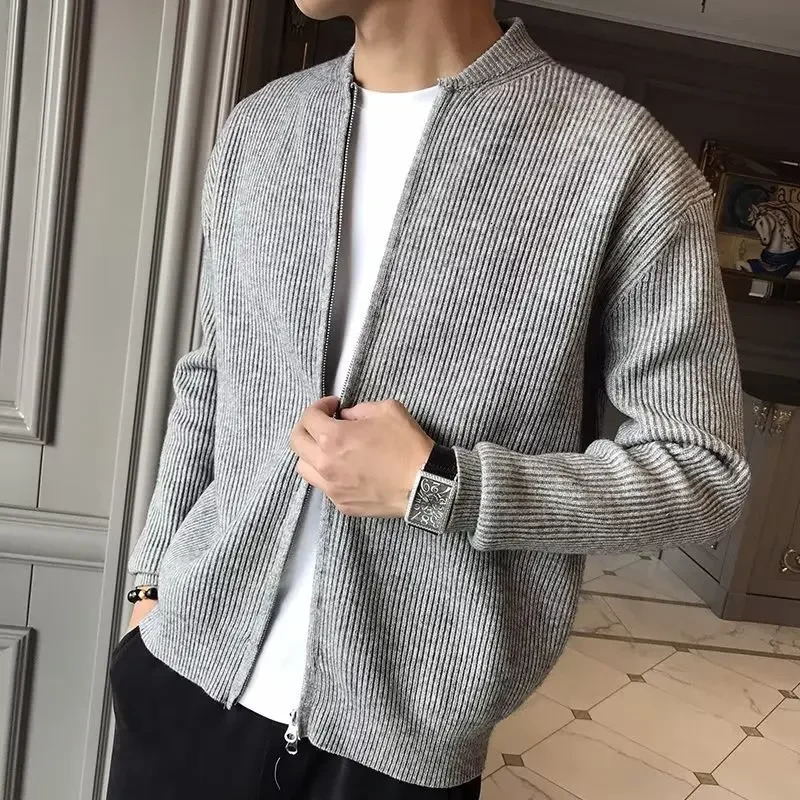 Mens V-neck Knitted Sweater Long Sleeve Solid Color Spring Autumn Fashion Casual Knitwear Cross-Border Long Cardigan 250704