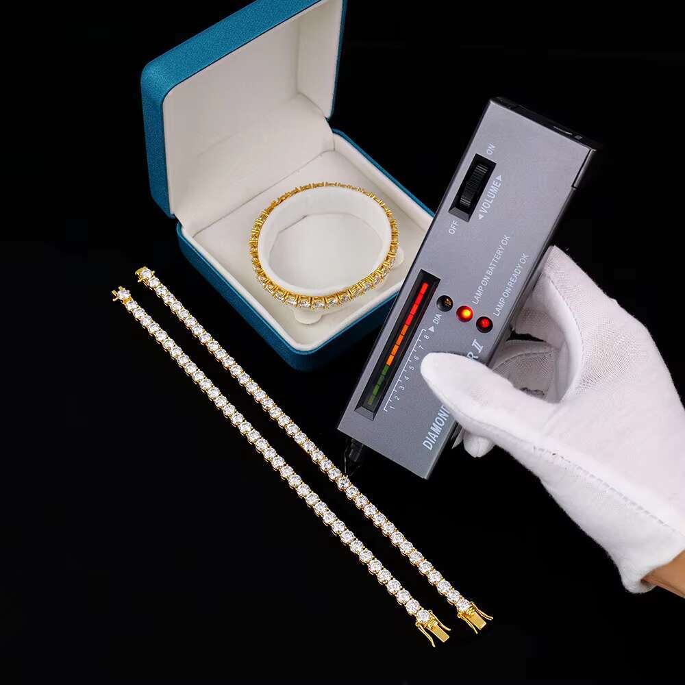 5mm Tennis Bracelet Moissanite Diamond Stone WHITE Color 925silver Plated Yellow Gold