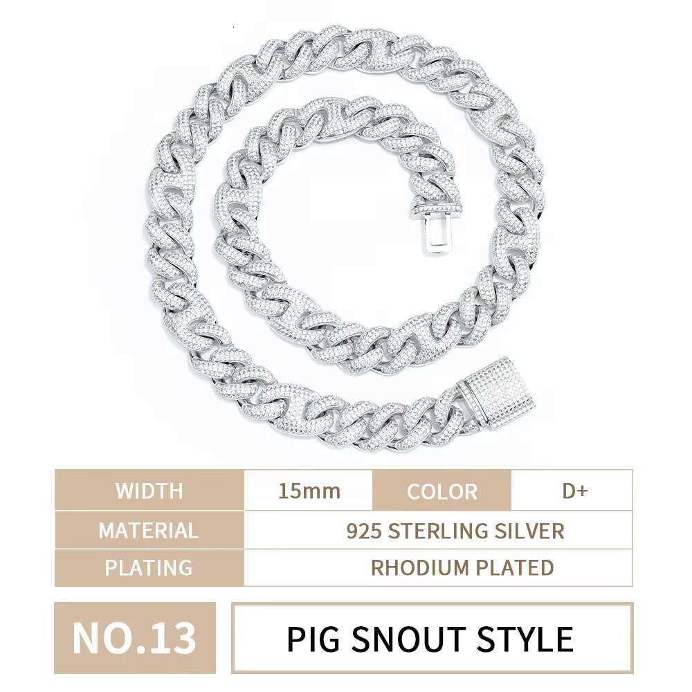 Luxury Jewelry Chain 10-20mm Miami 925 Sterling Silver Gold Plated Men Necklace Bling Bling Hiphop Jewelry Moissanite Cuban Chain High Quality