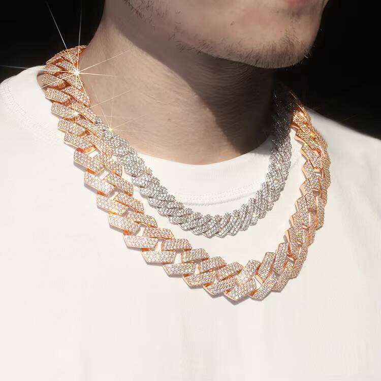 Fashion Design 13mm 15mm Wide Iced Out Moissanite Dia Sier Cuban Link Necklace/bracelet Chain for Rapper Hiphop Jewelry