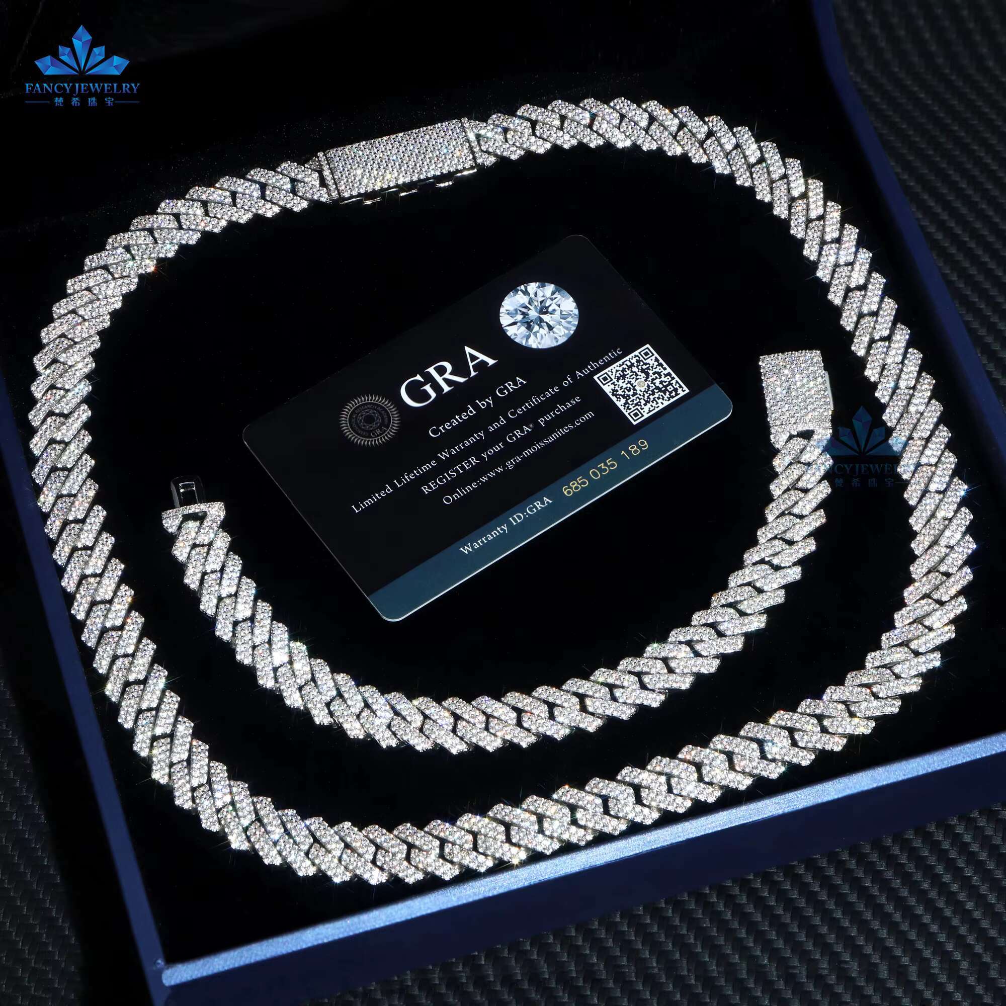 High Quality Luxury 2 Rows Vvs Moissanite Cuban Chain 10mm 12mm Hip Hop 925 Sterling Silver Cuban Link Chain