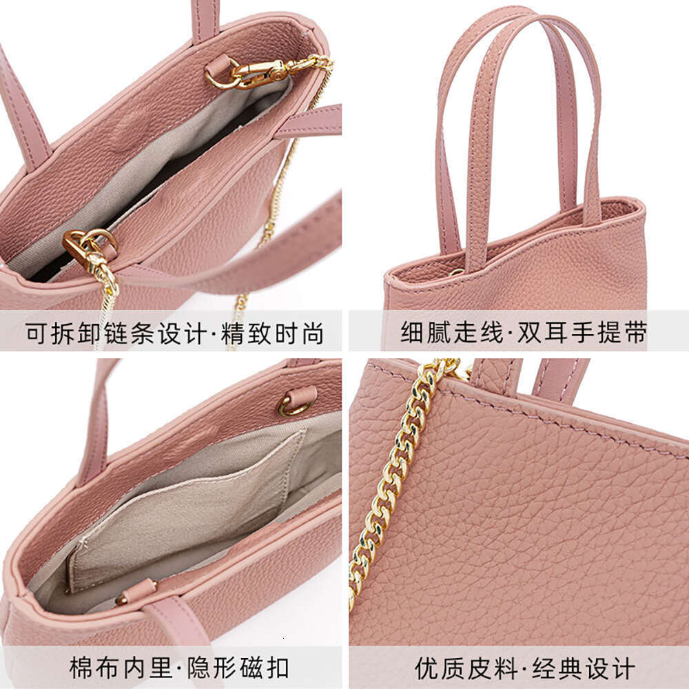 Luxury brand metal chain hand-held top layer cowhide ladies slung a small bag.