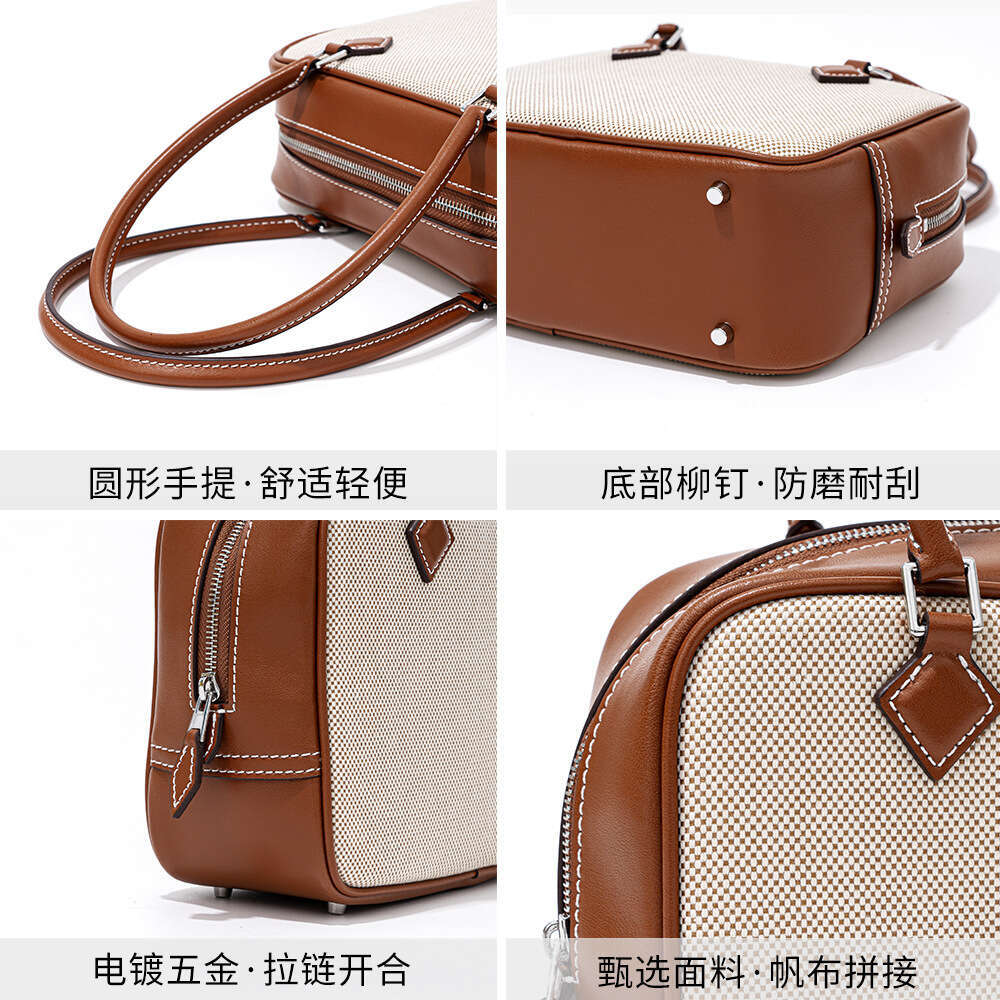 Luxury designer retro canvas patchwork niche feather bag simple high-end leather ladies portable shoulder bag