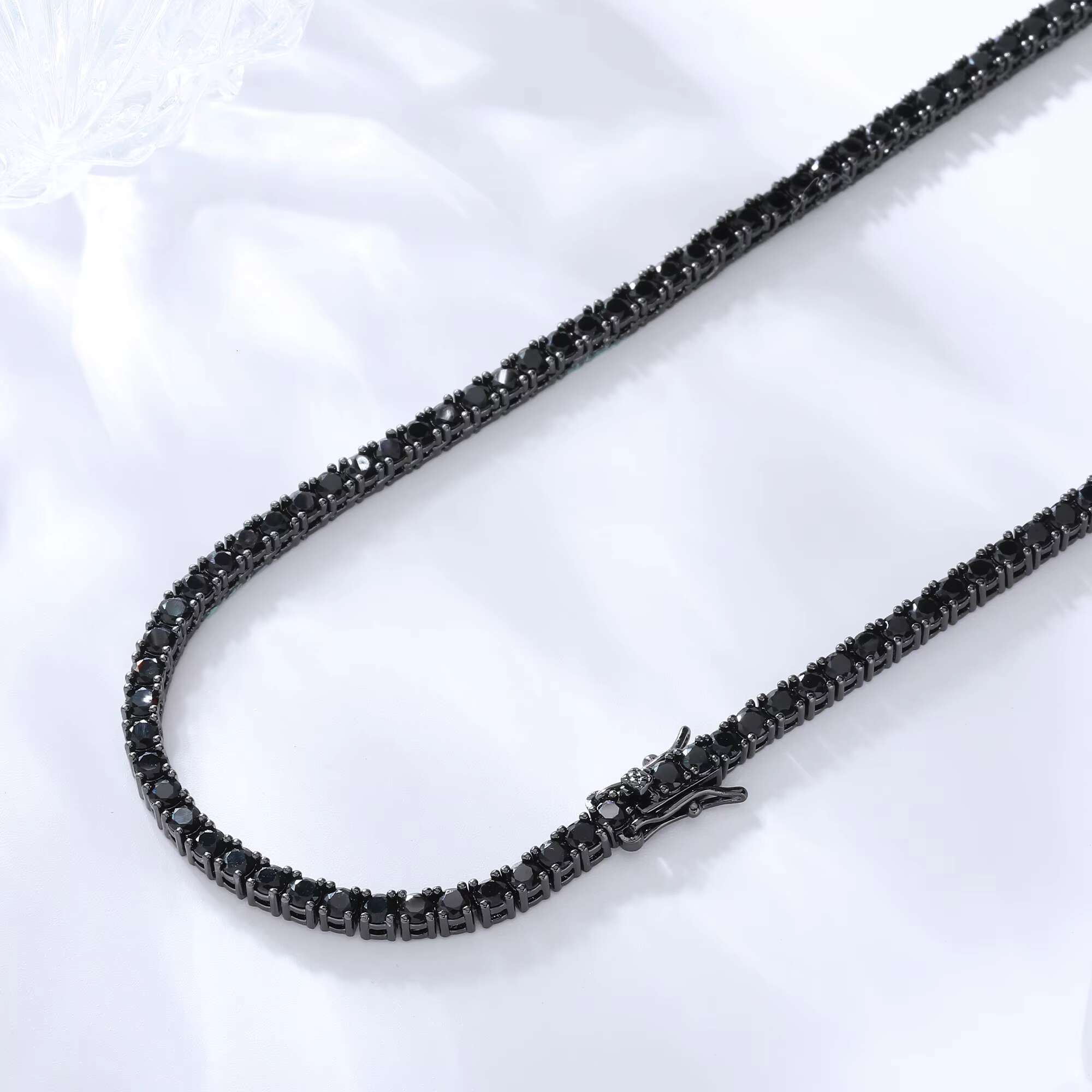 Fine Jewelry 3mm Round Cubic Zircon Black Gold Necklace Hip Hop Jewelry Black Stone Tennis Chain Men Necklace