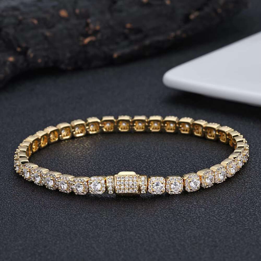 NUOYA 5mm High Quality Silver Gold Plated Clustered Tennis Chain Hip Hop Jewelry Iced Diamond Clustered Tennis Chain Necklace
