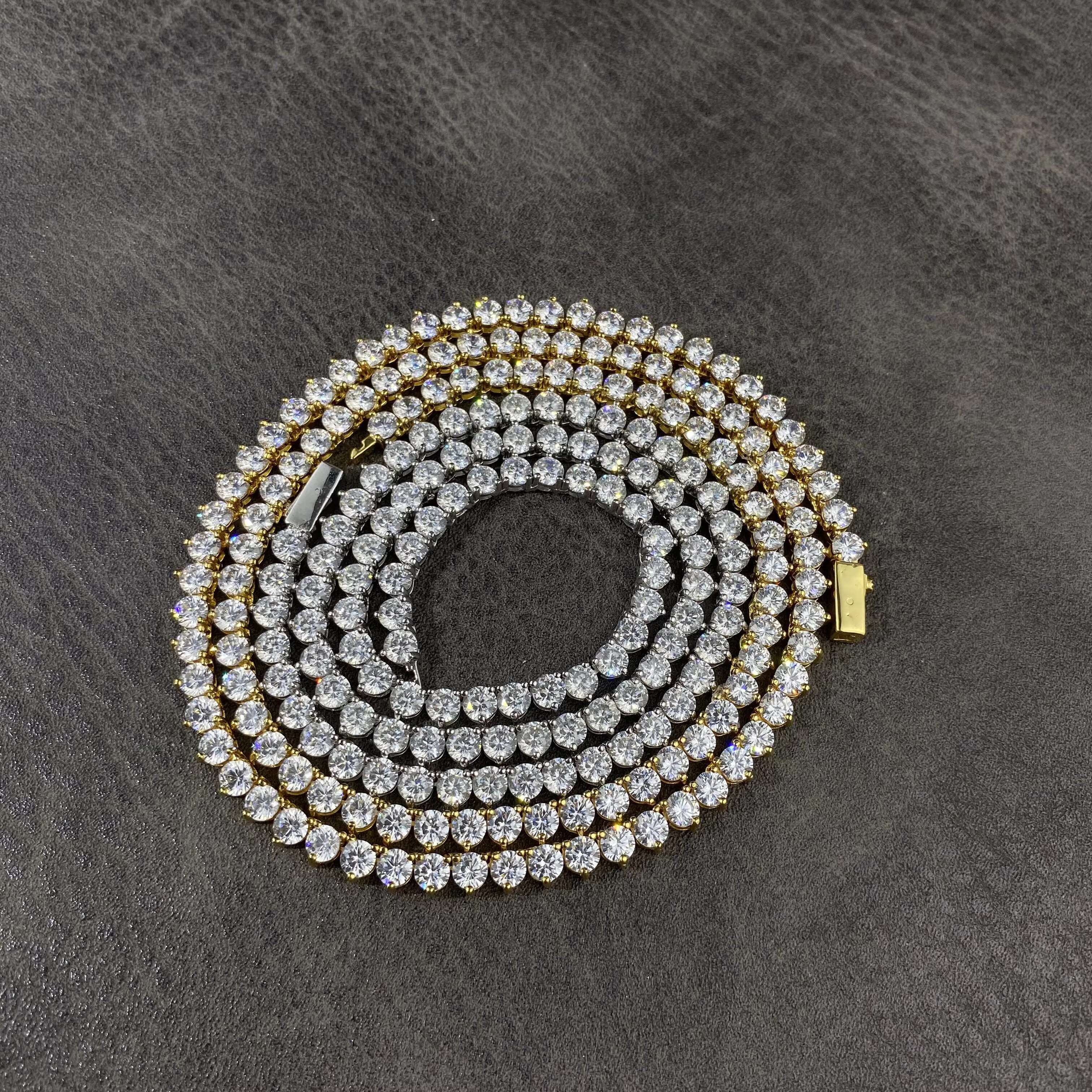 Hot Sell Hiphop Chain 4mm Setting CZ 3 Prong Tennis Chain Necklace Silver Color Yellow Zircon Women Necklace