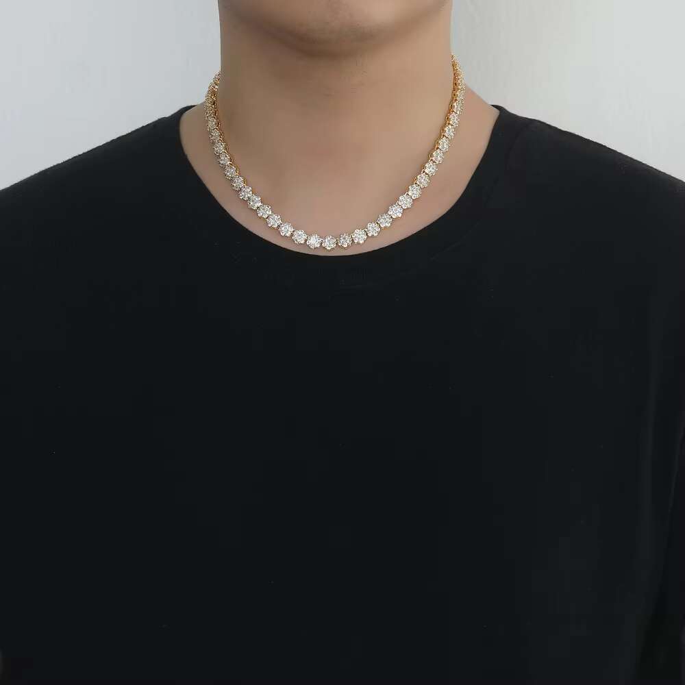 BC236 8MM Women Flower Shape Tennis Chain Brass CZ Necklace for Gift