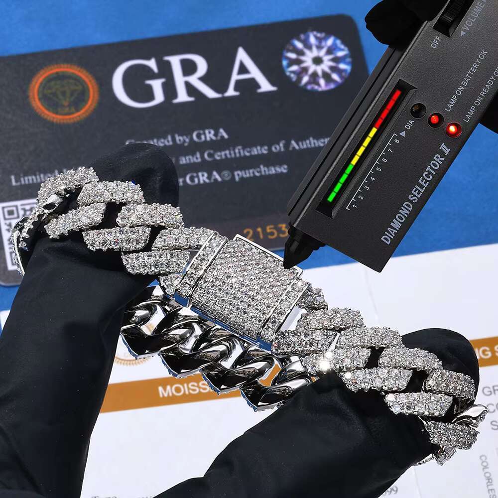 European American Hip-Hop Mens Micro-Inlaid 14mm Mosan Diamond S925 Silver Cuban Bracelet Cross-Border Jewelry Wholesale