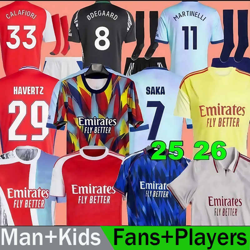 25 26 SAKA Soccer Jerseys ODEGAARD RICE HAVERTZ NWANERI Calafiori NKETIAH TROSSARD JESUS Football Shirt Kids Child Training Kit uniform shirts arsenaljersey
