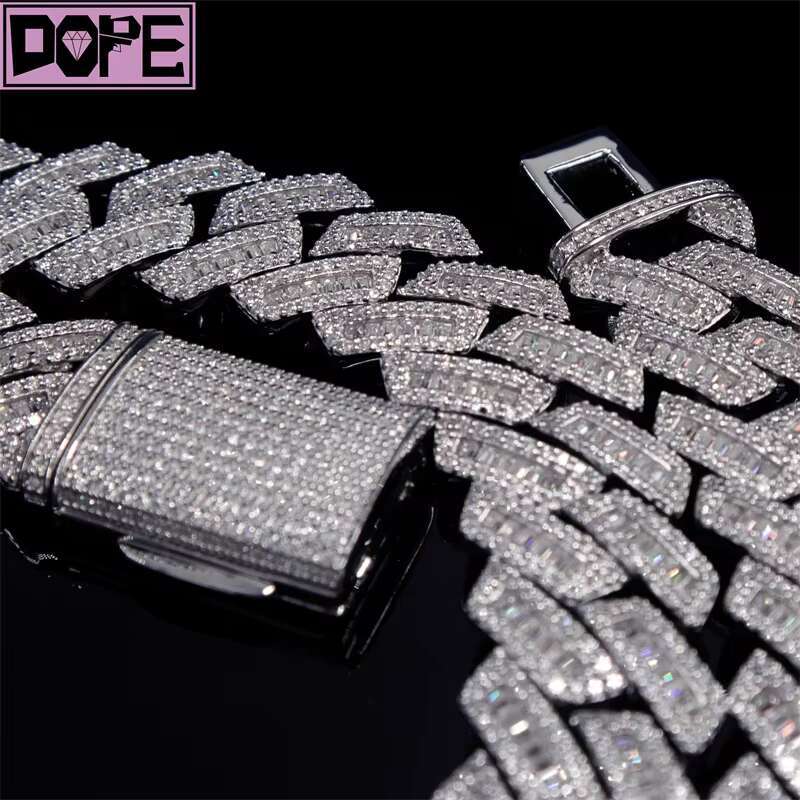 Hip Hop Cuban Link Chain 925 Sterling Silver 15mm Baguette Diamond Iced Out Moissanite Cuban Chain