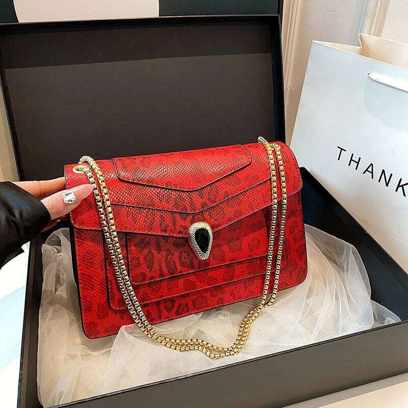 Women's Small Square Design Crocodile Leather Shoulder Gem Buckle Flap Crossbody Bag Evening Chain Handbag - view 8