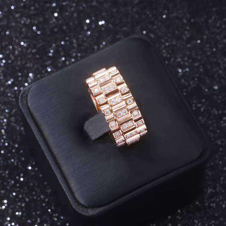 Distinctive Fashion Jewelry 10k Rose Gold Plated Wedding Band Full Eternity VVS Moissanite Dia Ring for Hiphop Rapper