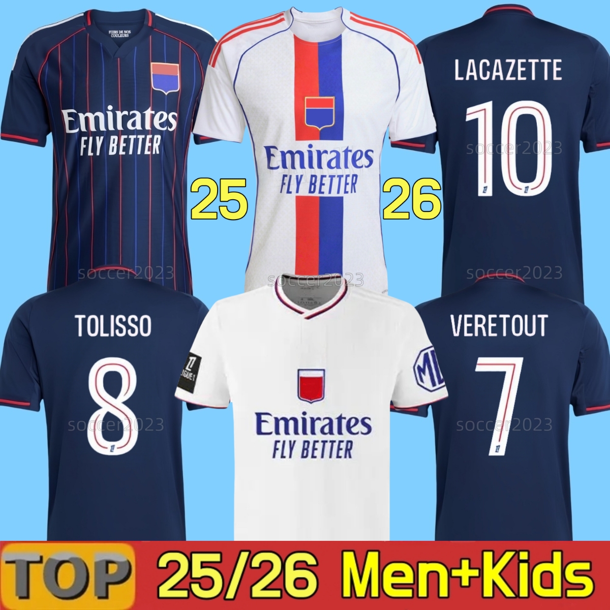 25 26 lyons Maillot de foot Soccer JerseyS 75th TOLISSO MIKAUTADZE BENRAHMA ORBAN NUAMAH OL FOFANA Player football shirts 2025 2026 Olympique Lyonnais man kids kit