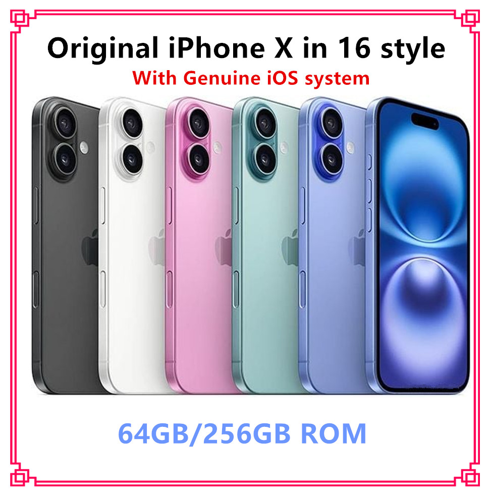 Apple Original iphone X in iphone 16 style phone network Unlocked with iphone 16 box&Camera appearance 3G RAM 64GB/256GB ROM smartphone