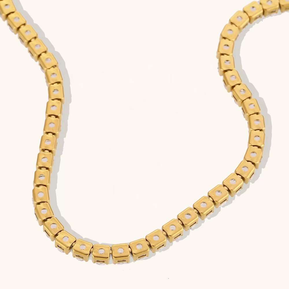 Dingran 2mm 3mm 4mm 5mm Shining Zircon Tennis Chain Necklace 18k Gold Plated Stainless Steel Choker Necklace