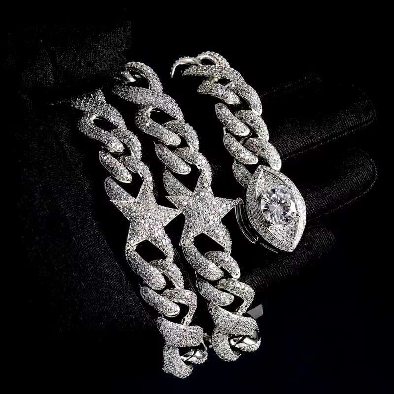 Hip Hop 15MM GRA Iced Out VVS D Color Moissanite 925 Sterling Silver Pass Diamond Tester Infinity Star Link Cuban Chain for Men