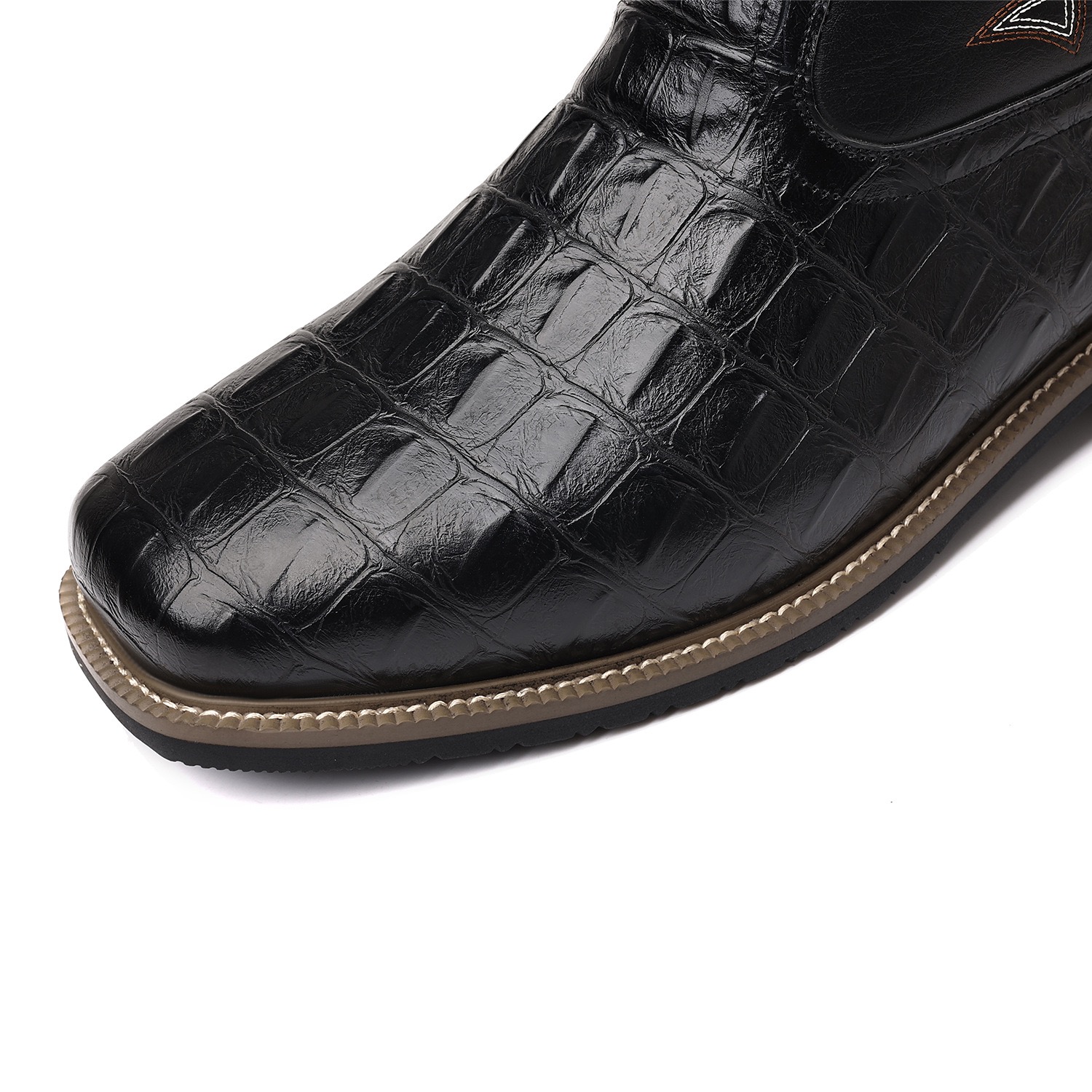 Crocodile pattern wooden root classic high tube embroidery retro wide head western cowboy boots