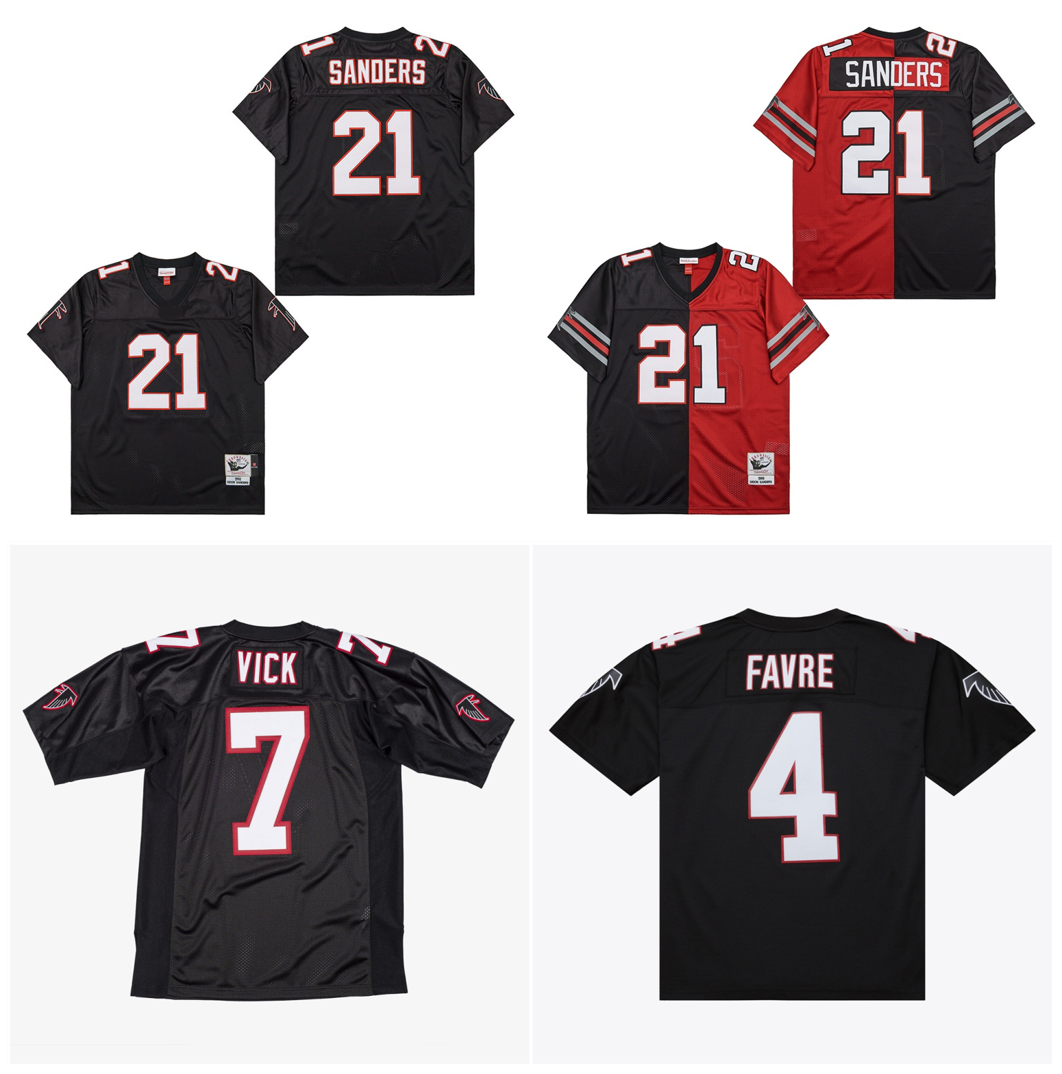 Deion Sanders Falcon Throwback Football Jerseys Brett Favre Michael Vick Red Black White Size S-3XL