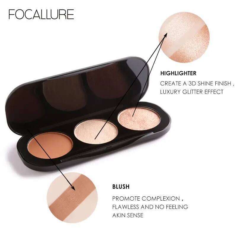 Focallure 3 In 1 Makeup Palette Blush&Highlighter Face Matte Highlighter Illuminated Bronzer Blusher Powder X250705