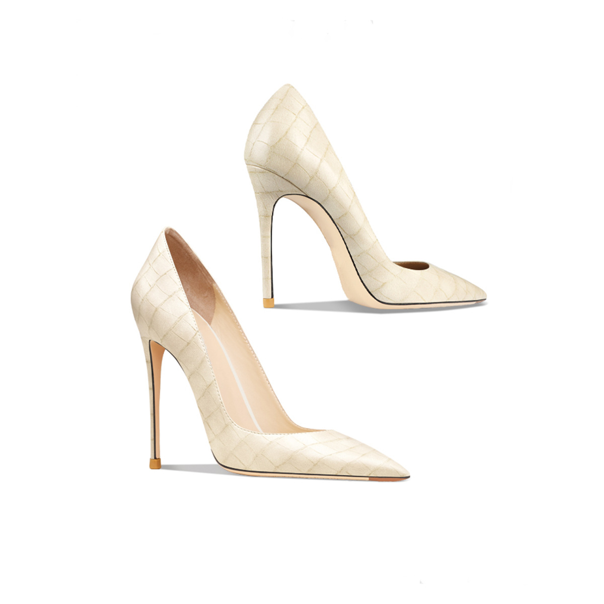 Stone-Embossed Pointed Toe Stiletto Pumps - 6-8cm Slip-On Office Heels, Custom Color Microfiber Leather Dress Shoes