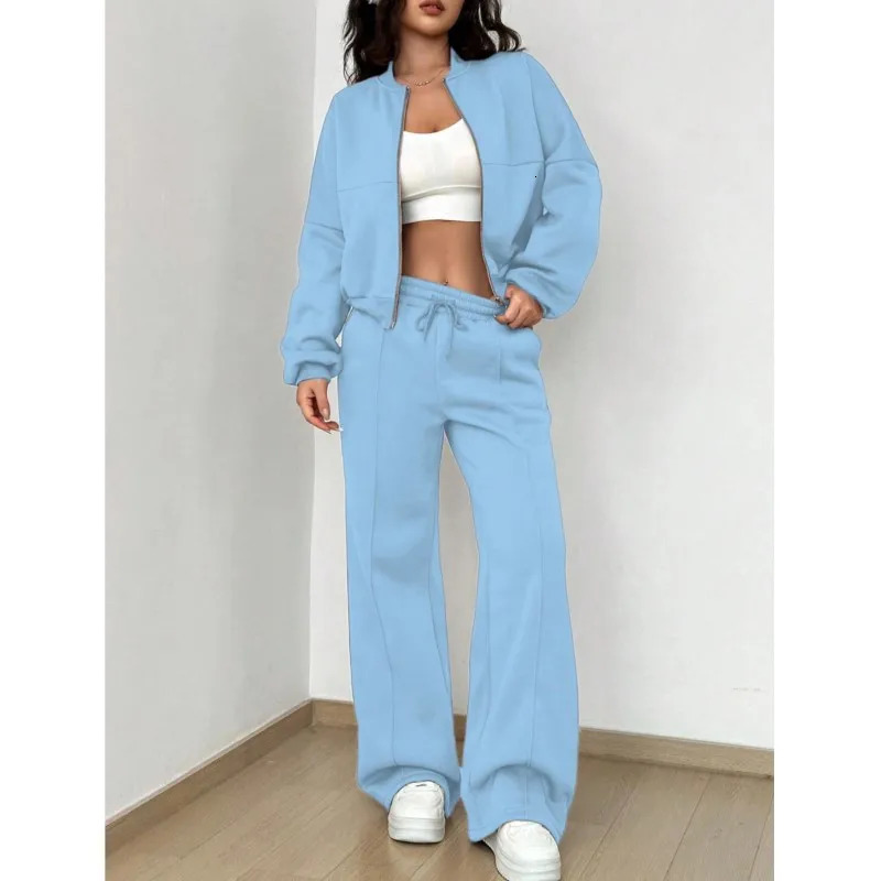 Women Tracksuit 2 Pieces Set Fashion Long Sleeve Zipper Coat Casual Solid Sweatshirt Straight Pants Suit Ladies Autumn Sportswear 250704