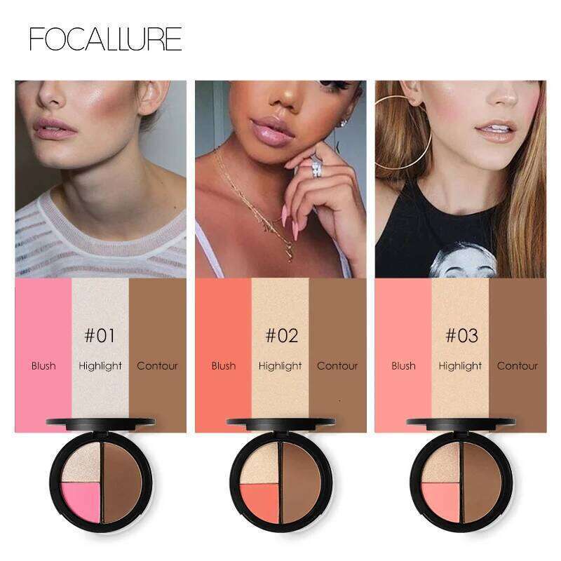 Focallure Blush Contour Highlight 3 in 1 Face Makeup Set Long Lasting Highlighter Blusher Palette Natural Cosmetics X250705