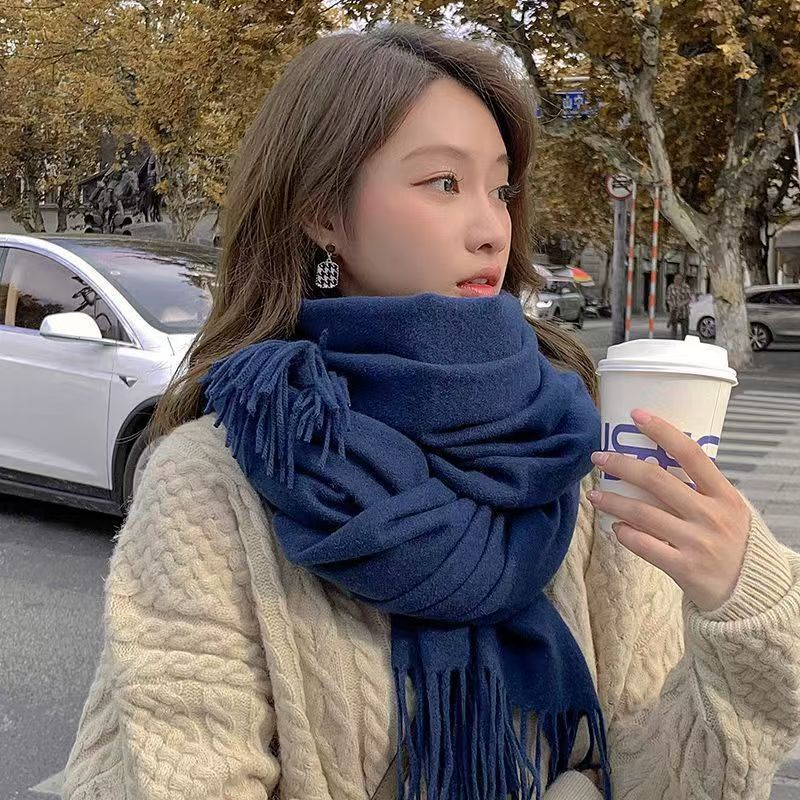 K1248 2024 new solid color scarf for women Korean thick shawl dual-purpose winter thickened imitation cashmere neck scarf wholesale