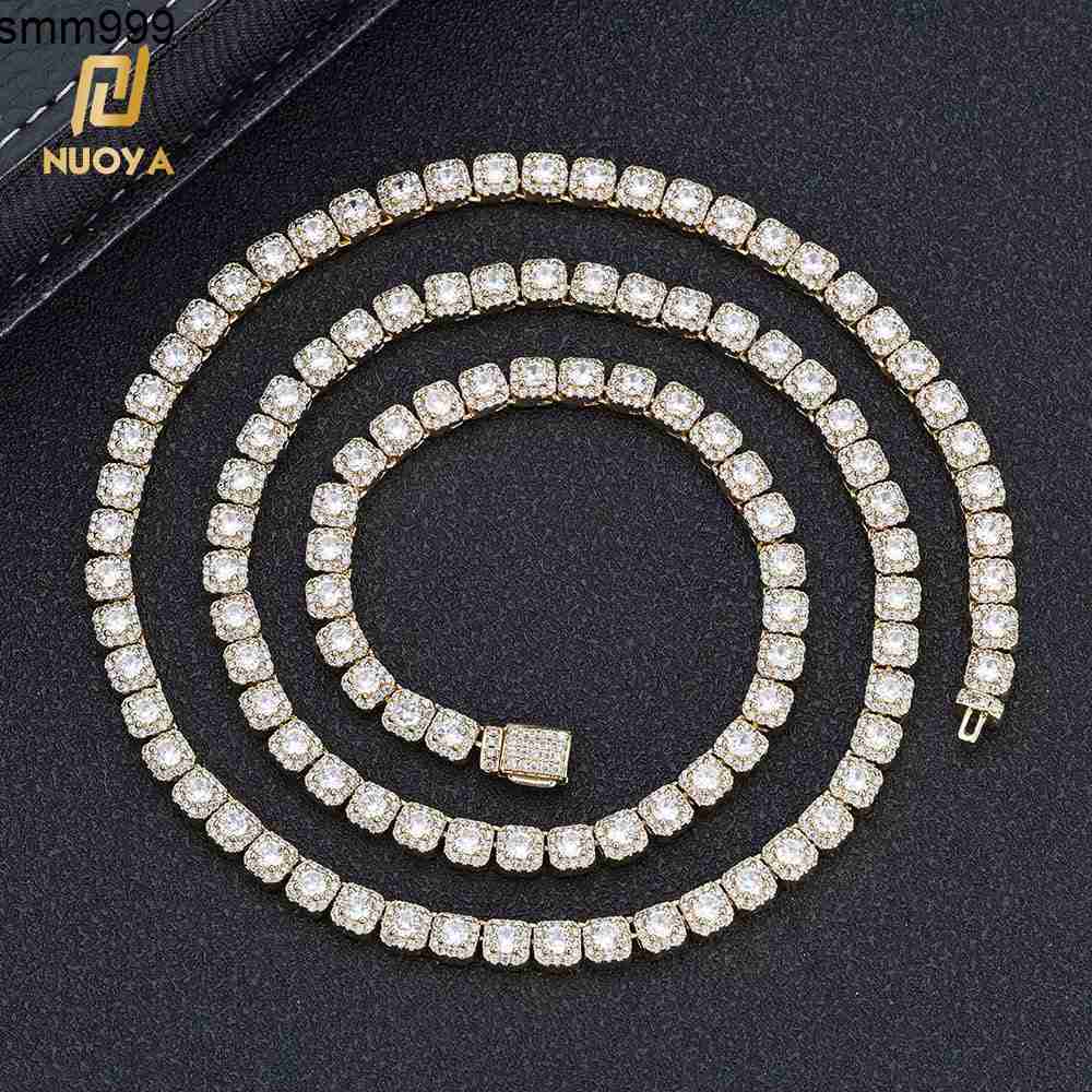NUOYA 5mm High Quality Silver Gold Plated Clustered Tennis Chain Hip Hop Jewelry Iced Diamond Clustered Tennis Chain Necklace