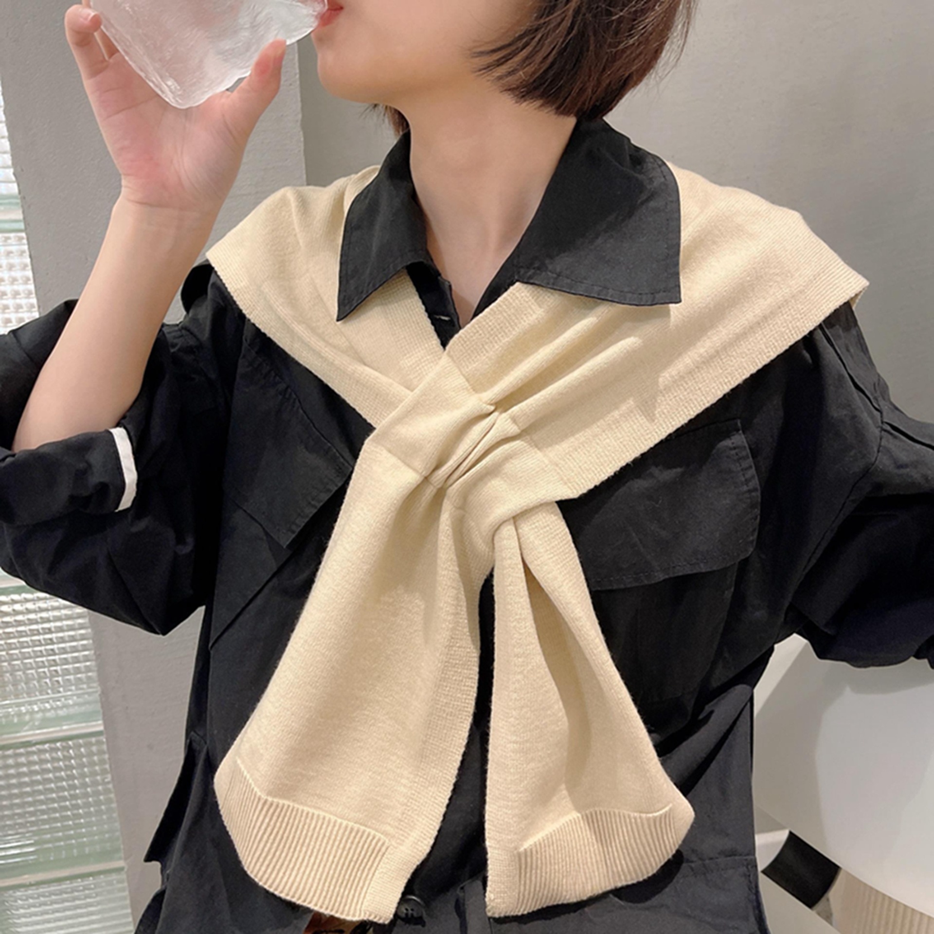 K1259 Summer shawl knitted air-conditioned room women's outer wear small shawl with skirt cardigan sunscreen scarf warm neck collar shoulder