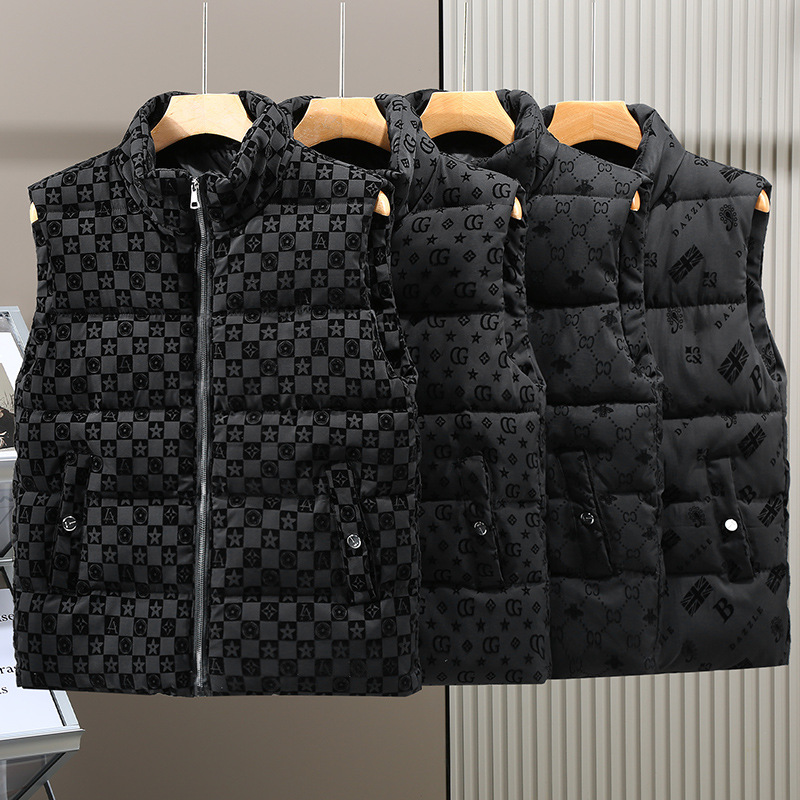 Free shipping waistcoat designers Down cotton vest stand up collar camisole vest men's autumn and winter new item black plush outer wear warm ves