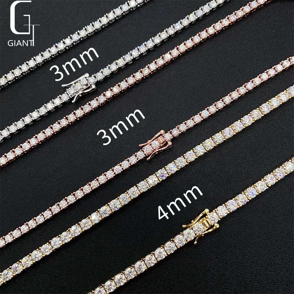 New Arrival 3mm 4mm Moissanite Tennis Necklace Hip Hop Fine Jewelry 925 Silver Diamond Tennis Link Chain Necklace