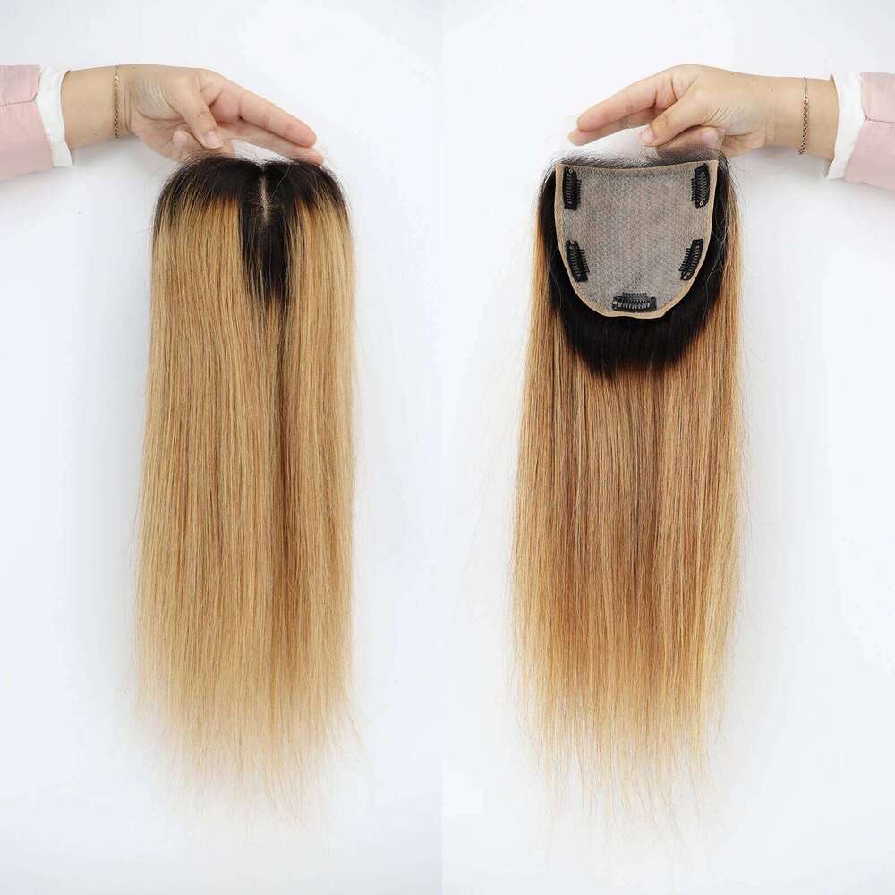 5x5'' Ombre Topper Skin Base Remy Human Hair Silk Top PU around with Clips Natural Scalp Look Lace Front for Women