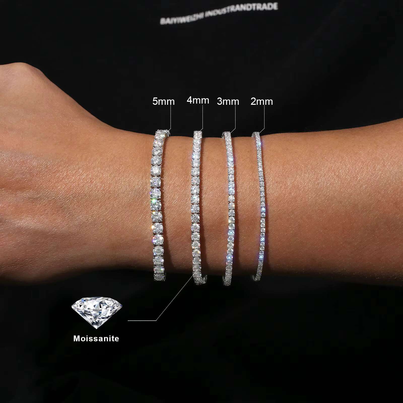 Gorgeous 2-5mm Moissanite Tennis Chain Women Mens Fine Jewelry Gifts 925 Sterling Silver 14K White Gold Diamond Tennis Bracelet