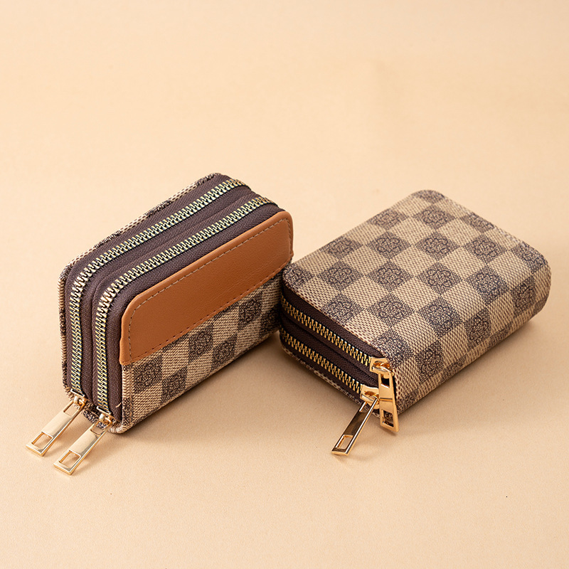 Free shipping designer 2025 New Women Bag Patchwork Color Matching Double Zipper Accordion Card Holder Vintage Multi-Card Slot Coin Purse Multi-Functi