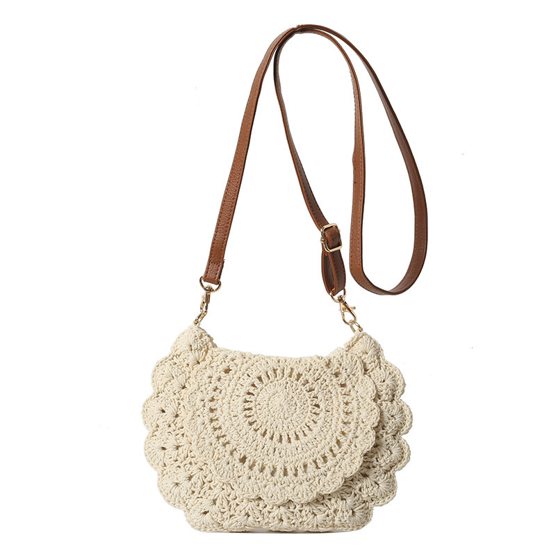 Cross border hot selling lace cross border cotton hollow shoulder bag designer bag vacation style trend trend beach bag multifunctional women s crossb