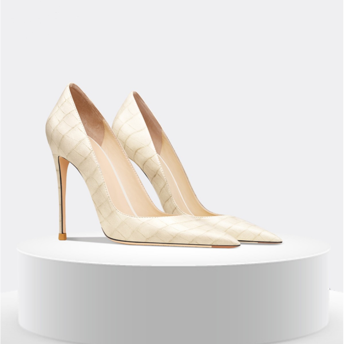 Stone-Embossed Pointed Toe Stiletto Pumps - 6-8cm Slip-On Office Heels, Custom Color Microfiber Leather Dress Shoes