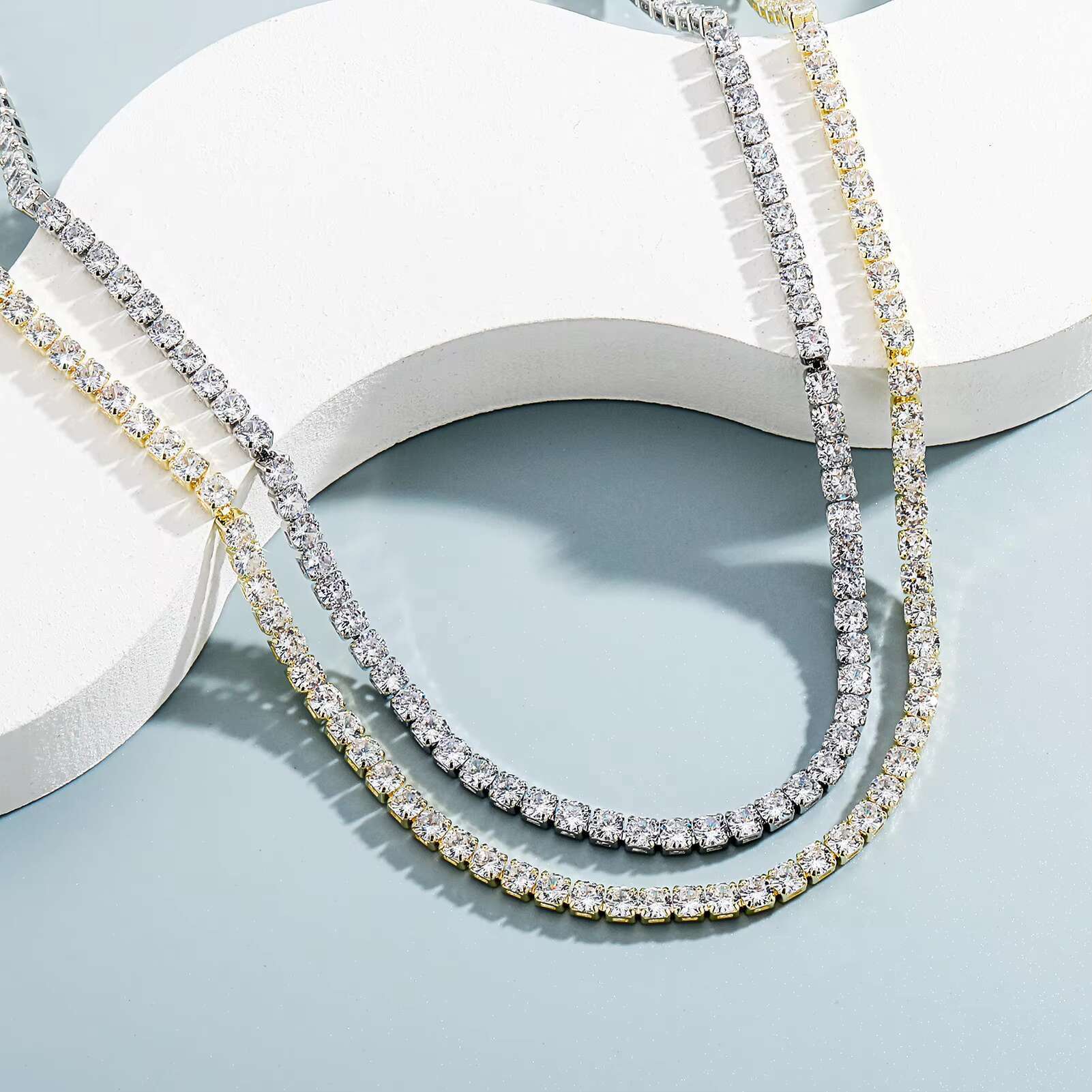 Prong Set Round CZ Zircon Chains 3-5 MM Bling Cubic Zirconia Diamond Tennis Necklace