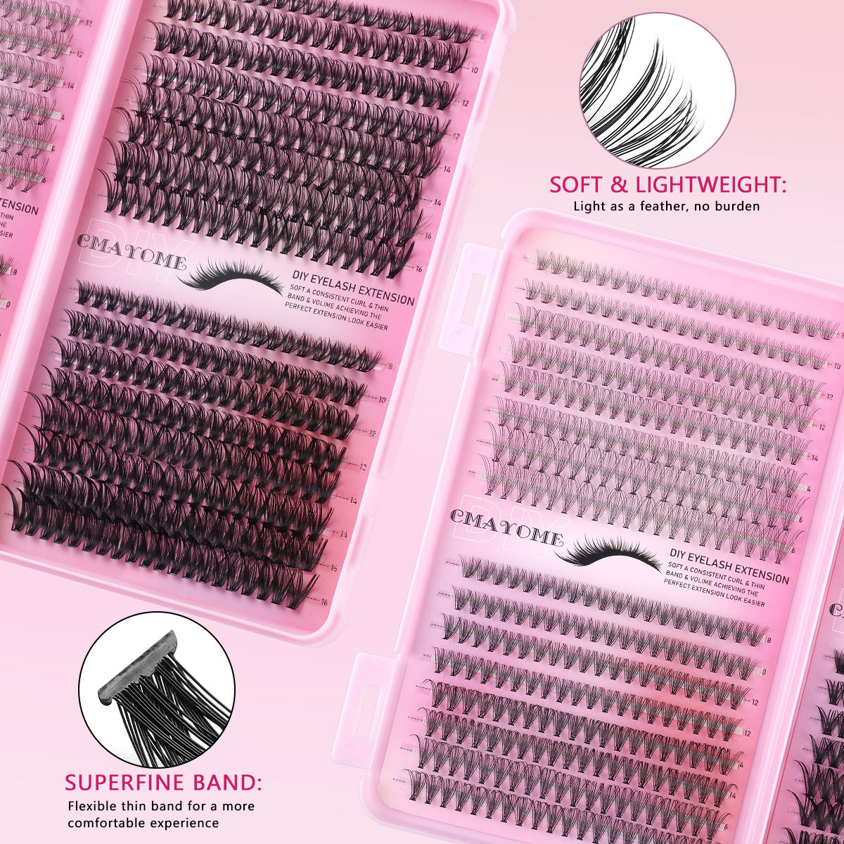 640Pcs DIY Individual Eyelashes Thick Fluffy Cluster Lashes Kit with Lash Bond & Seal Brushes Handmade Reusable DIY Segmented Eyelash Extensions Makeu
