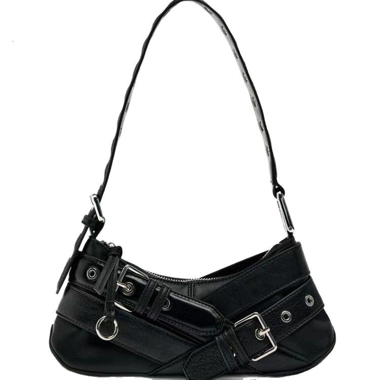 Cross border women s bag new original retro black trend trend spicy girl motorcycle bag designer bag single shoulder armpit rectangular bag