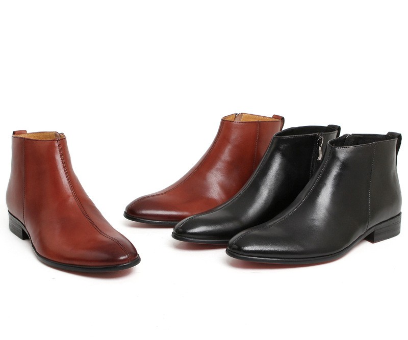 New British leather boots men's genuine leather business high-top leather shoes pointy short boots men