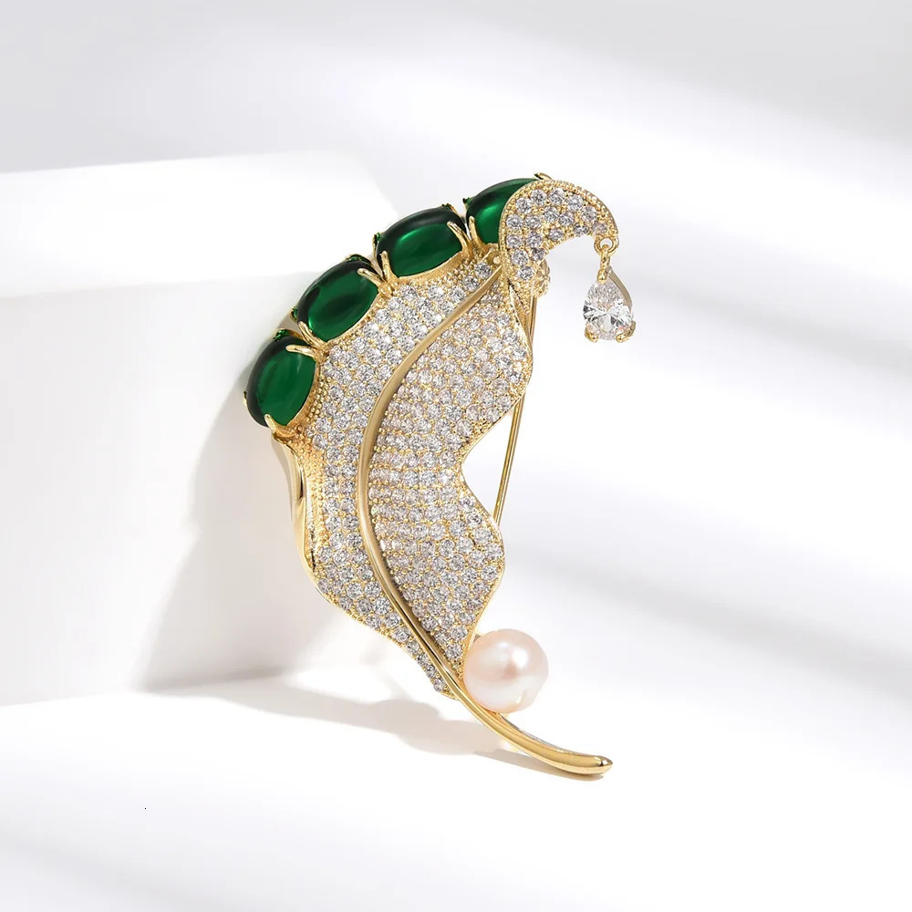 SUYU Green Leaf Brooch Vintage Imitation pearl Plant Brooch Atmospheric Fashion Accessories 250716