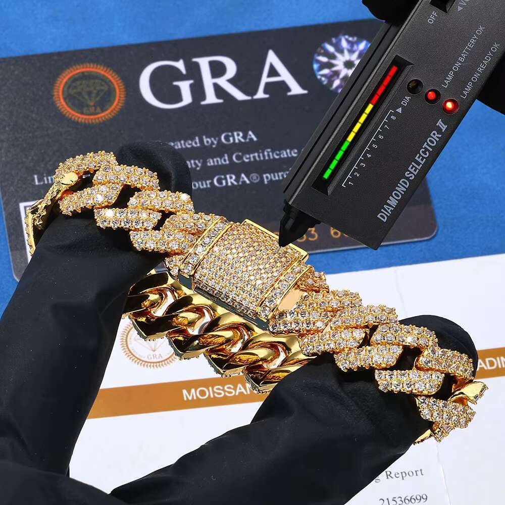 European American Hip-Hop Mens Micro-Inlaid 14mm Mosan Diamond S925 Silver Cuban Bracelet Cross-Border Jewelry Wholesale