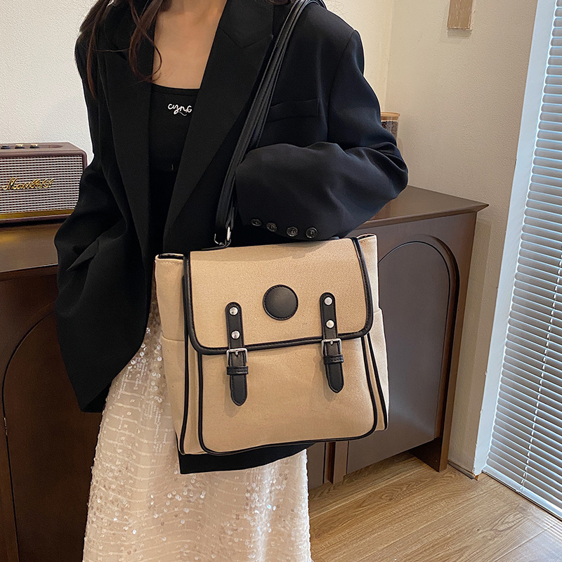 New trend Fashion Women s Backpack Academy Style Canvas Color blocked trend Shoulder Bag Designer Bag Trendy Women s Crossbody Bag